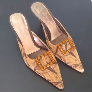 Women's kitten heel jeweled slide